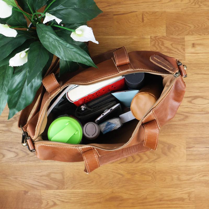 Leconi Shopper Schultertasche Henkeltasche Leder cognac LE0034 Lagerräumung