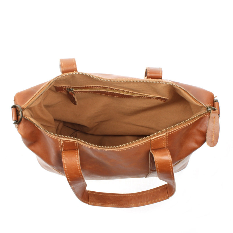 Leconi Shopper Schultertasche Henkeltasche Leder cognac LE0034 Lagerräumung