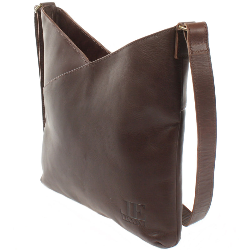 Leconi Schultertasche Damentasche Handtasche Leder dunkelbraun LE0065 Online Outlet