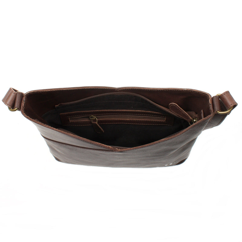 Leconi Schultertasche Damentasche Handtasche Leder dunkelbraun LE0065 Online Outlet