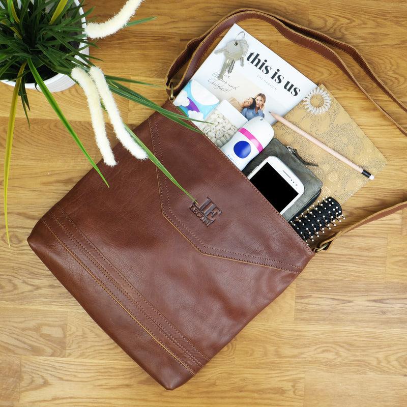 Leconi Umhängetasche Ledertasche Damen Schultertasche Leder braun LE0066 Zeitlich begrenztes Angebot