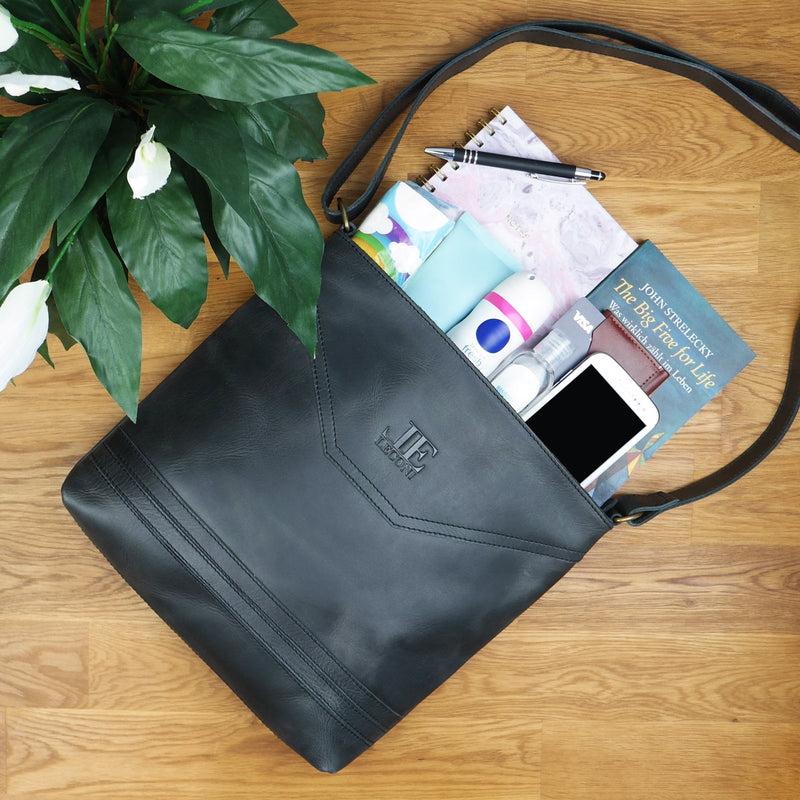 Leconi Umhängetasche Ledertasche Damen Schultertasche Leder dunkelgrau LE0066 Exklusive Angebote
