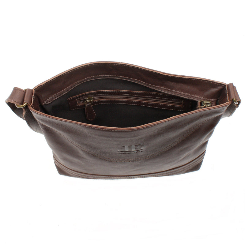 Leconi Umhängetasche Ledertasche Damen Schultertasche Leder dunkelbraun LE0066 Blitzangebot