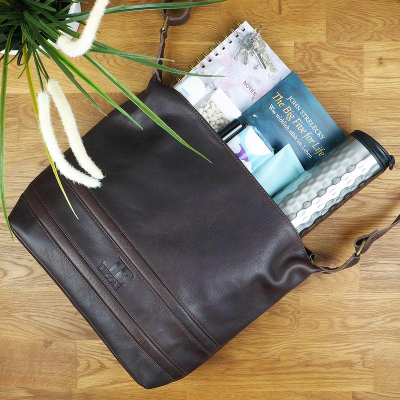 Leconi Umhängetasche Beuteltasche Ledertasche Damentasche Leder dunkelbraun LE0064 Große Rabatte