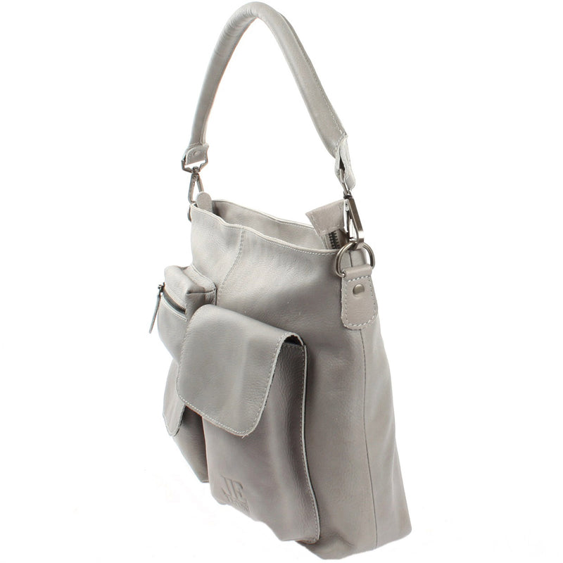 Leconi Schultertasche Umhängetasche Ledertasche Leder Damen hellgrau LE0062 Neuheiten