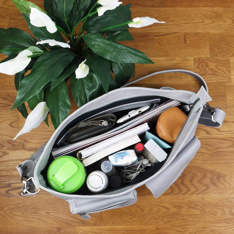Leconi Schultertasche Umhängetasche Ledertasche Leder Damen hellgrau LE0062 Neuheiten
