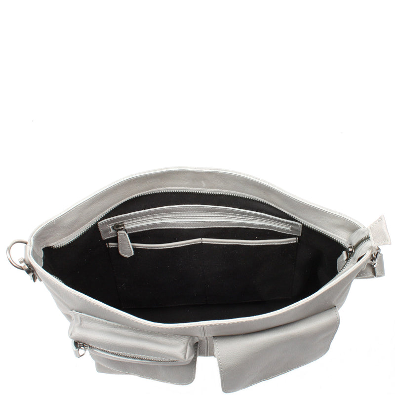 Leconi Schultertasche Umhängetasche Ledertasche Leder Damen hellgrau LE0062 Neuheiten