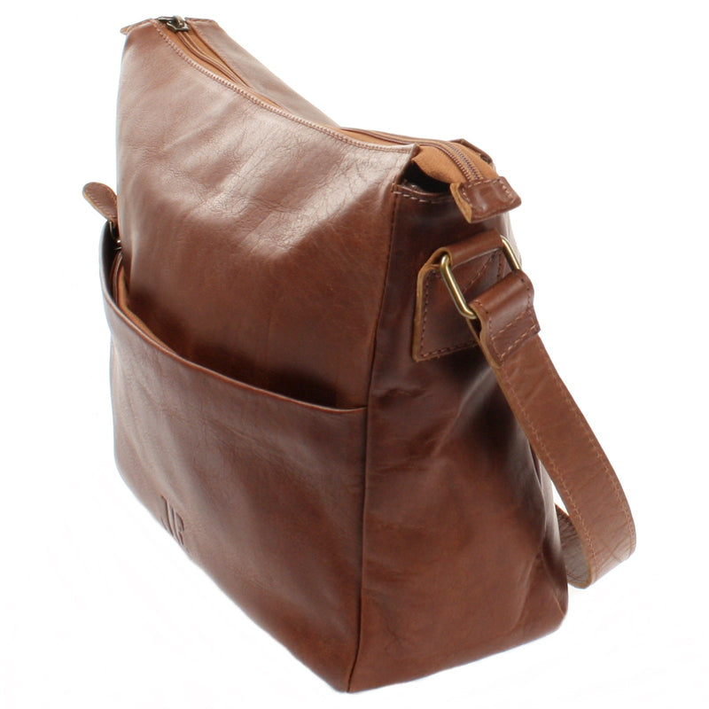 Leconi Umhängetasche Ledertasche Damen Herren Schultertasche Leder braun LE0067 Räumungsverkauf