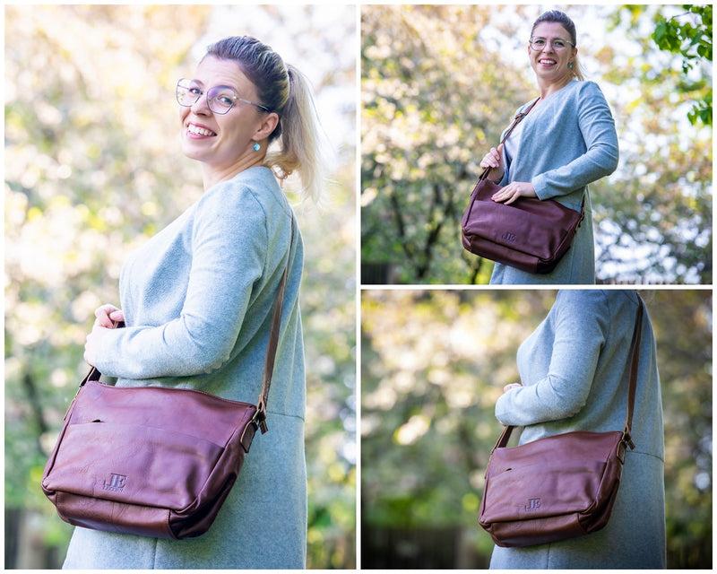 Leconi Umhängetasche Ledertasche Damen Herren Schultertasche Leder braun LE0067 Räumungsverkauf