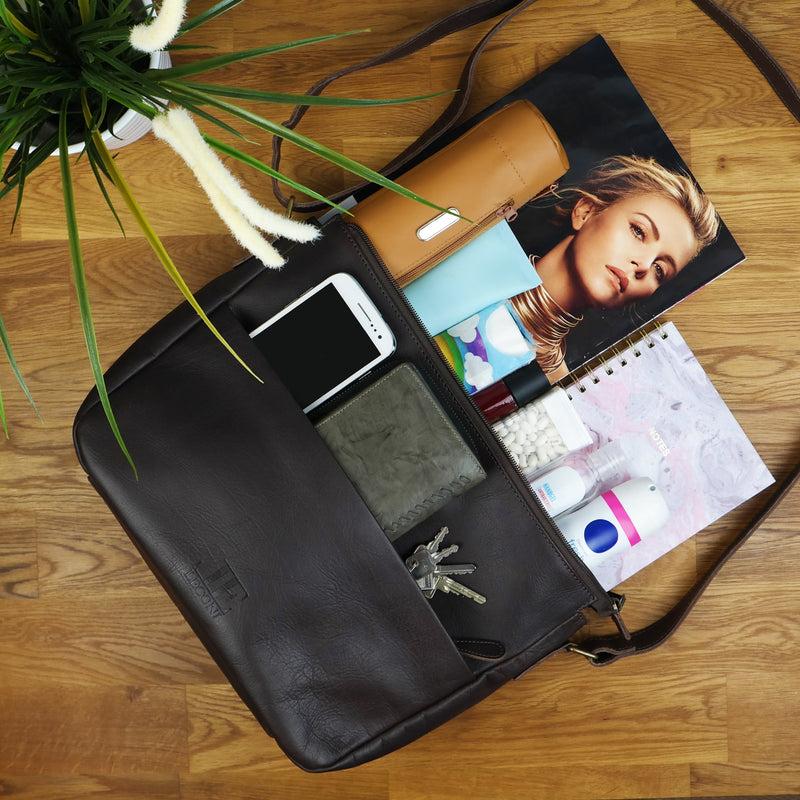 Leconi Umhängetasche Ledertasche Damen Herren Schultertasche Leder dunkelbraun LE0067 Tägliche Deals