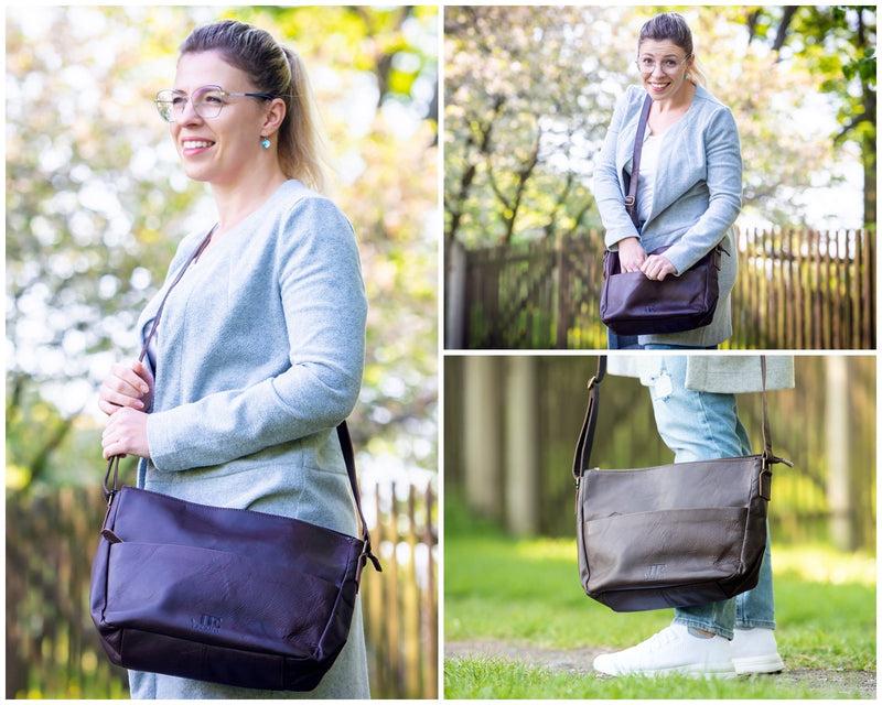 Leconi Umhängetasche Ledertasche Damen Herren Schultertasche Leder dunkelbraun LE0067 Tägliche Deals