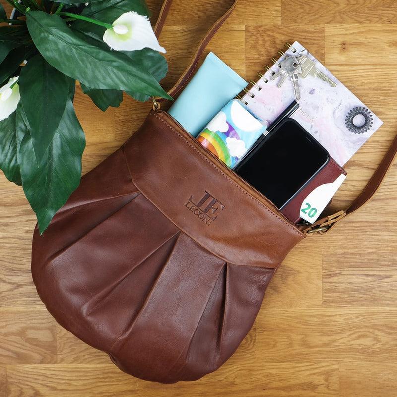 Leconi kleine Umhängetasche Ledertasche Damentasche Schultertasche Leder braun LE0070 Riesige Ersparnisse