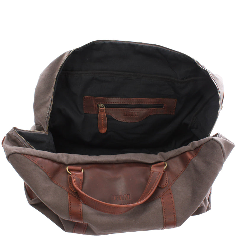 Leconi kleine Reisetasche Handgepäck Canvas Leder grau LE2009 VIP-Rabatte