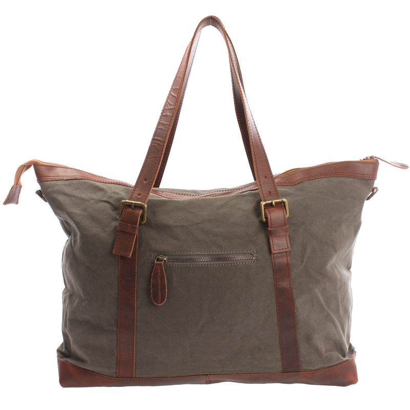 Leconi Weekender Reisetasche Shopper Damen Herren Leder Canvas grau LE2013 Tiefpreis