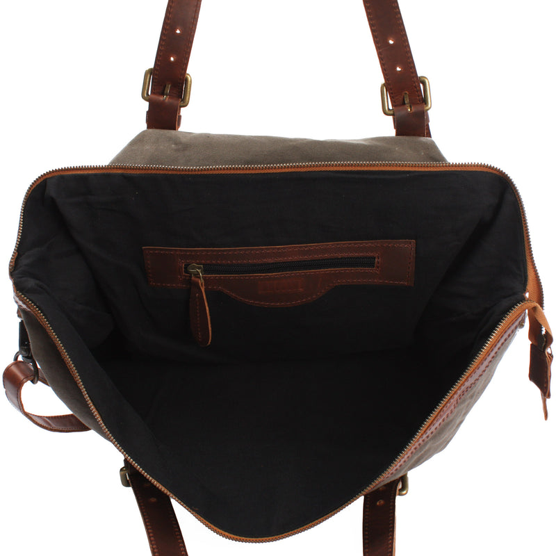 Leconi Weekender Reisetasche Shopper Damen Herren Leder Canvas grau LE2013 Tiefpreis