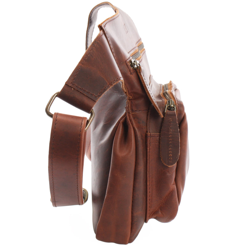 Leconi Umhängetasche Schultertasche Crossbag Damen Herren Leder braun LE3015 Wochenangebot