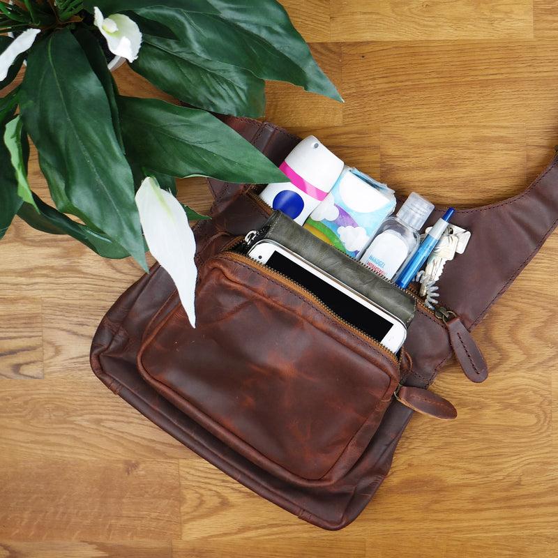 Leconi Umhängetasche Schultertasche Crossbag Damen Herren Leder braun LE3015 Wochenangebot