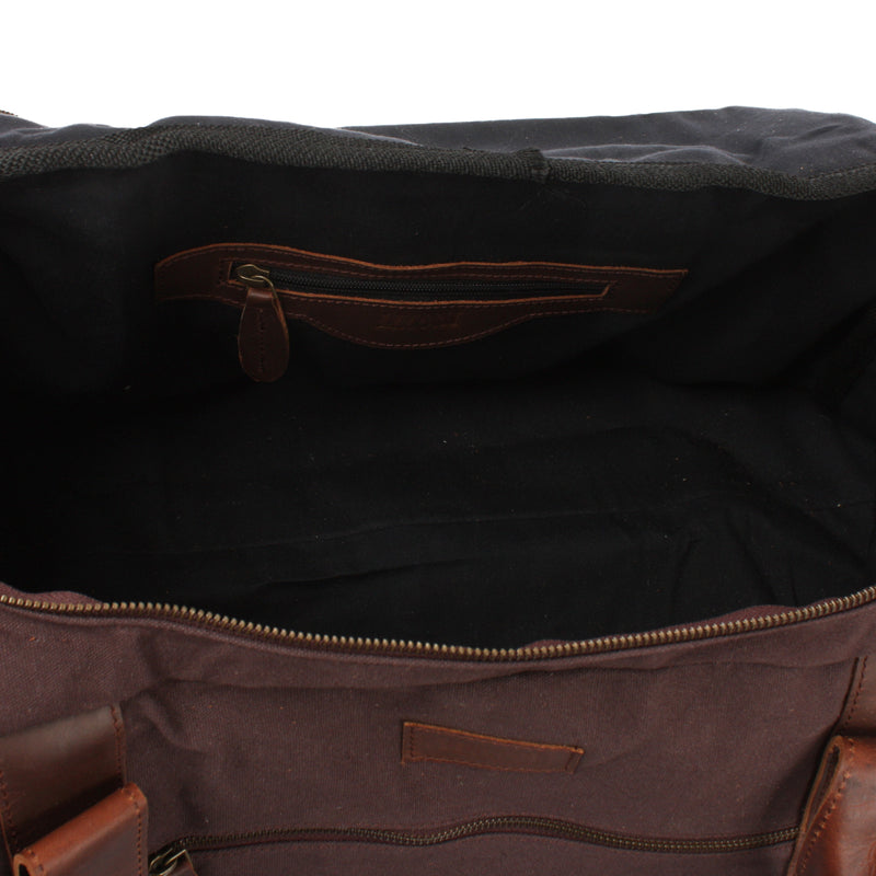 Leconi Weekender Sporttasche Reisetasche Damen Herren Leder Canvas mokka LE2014 Kostenlose Rückgabe