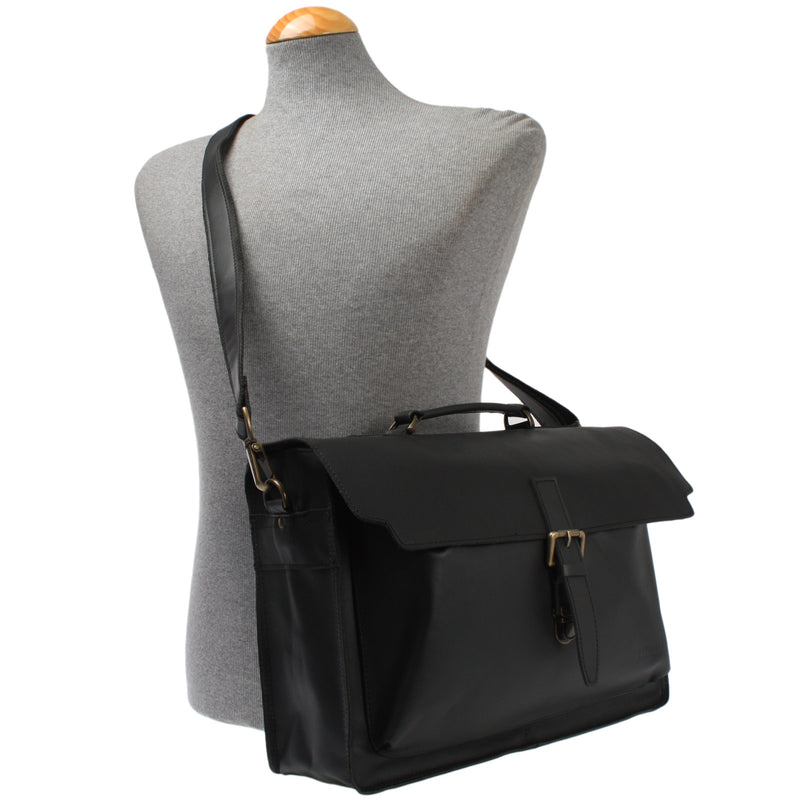 Leconi Aktentasche Businesstasche Messenger Bag Vintage Leder schwarz LE3008 Begrenzte Freigabe