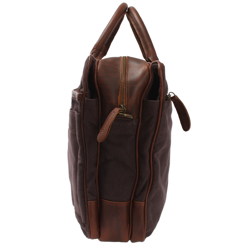 Leconi Aktentasche Arbeitstasche Bürotasche Canvas Leder mokka LE3066 Letzte 3 Tage