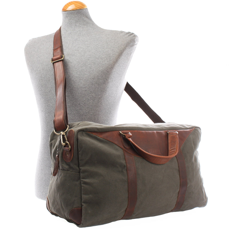 Leconi kleine Reisetasche Weekender Canvas Leder grün LE2009 JETZT KAUFEN