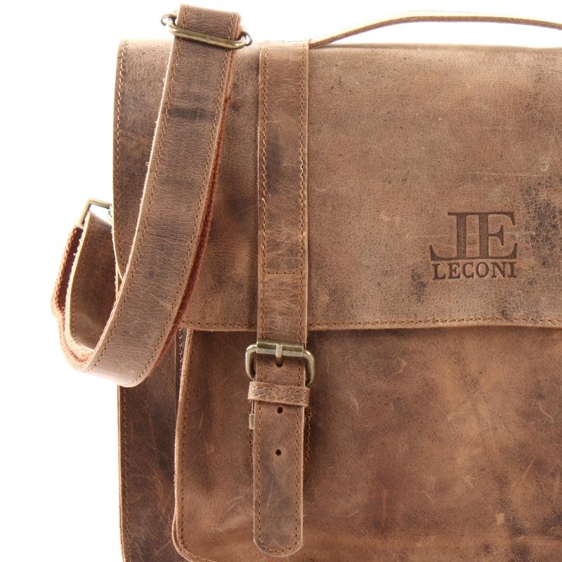 Leconi Messenger Bag Aktentasche Damen Herren Leder vintage braun LE3055 Neueste Stile