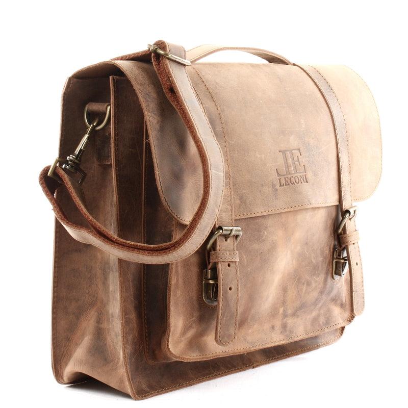 Leconi Messenger Bag Aktentasche Damen Herren Leder vintage braun LE3055 Neueste Stile