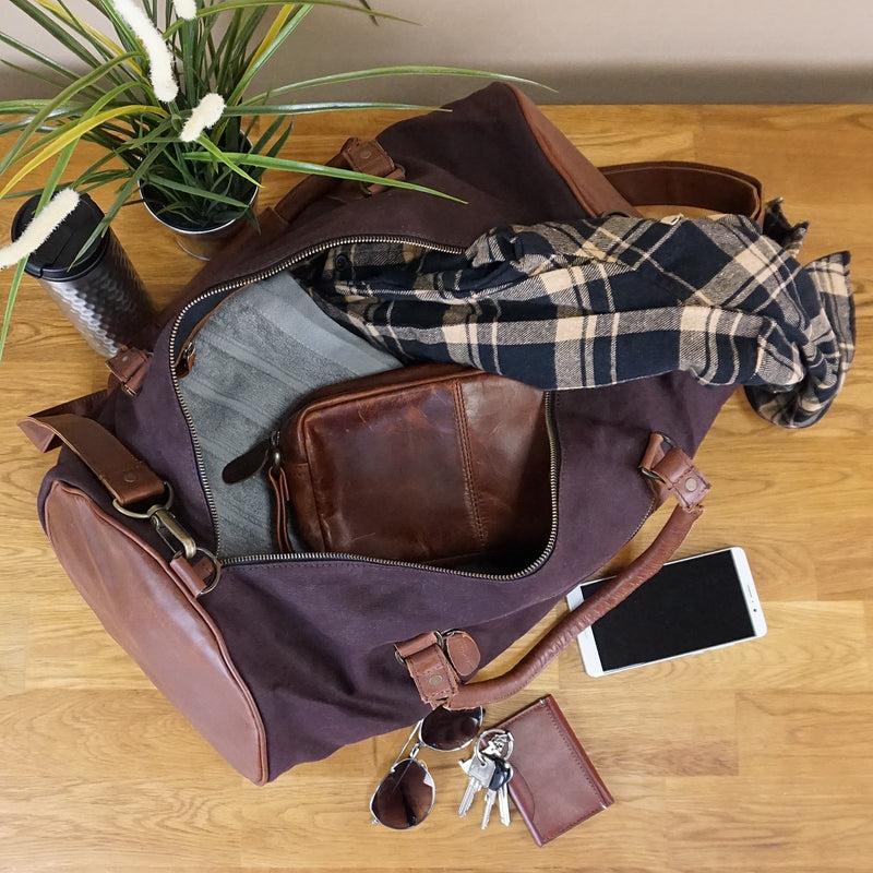 Leconi Weekender Reisetasche Sporttasche vintage Leder Canvas mokka LE2004 Letzter Tag