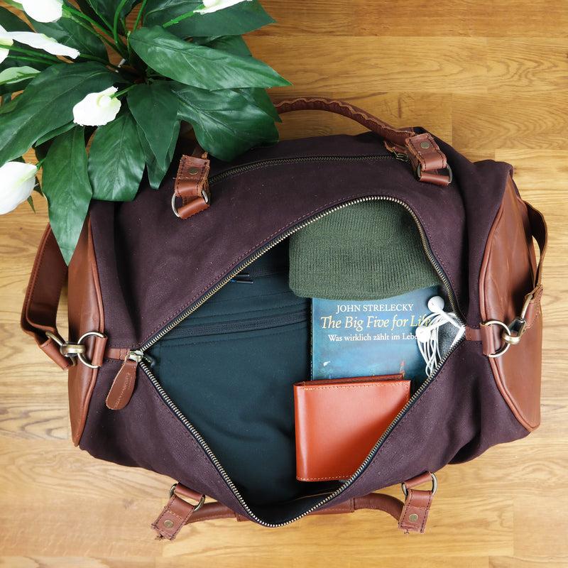 Leconi Weekender Reisetasche Sporttasche vintage Leder Canvas mokka LE2004 Letzter Tag