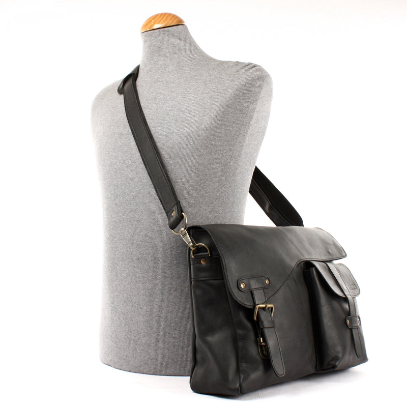 Leconi Messenger Bag Collegetasche DIN A4 Kuriertasche Leder schwarz LE3032 Bis zu 50% Rabatt