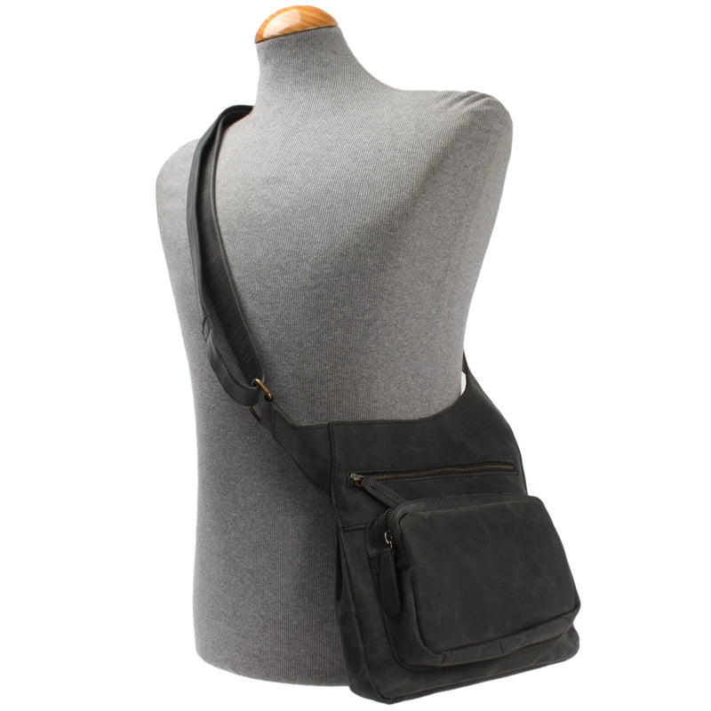 Leconi Umhängetasche Schultertasche Crossbag Damen Herren Leder grau LE3015 Bis zu 60% Rabatt