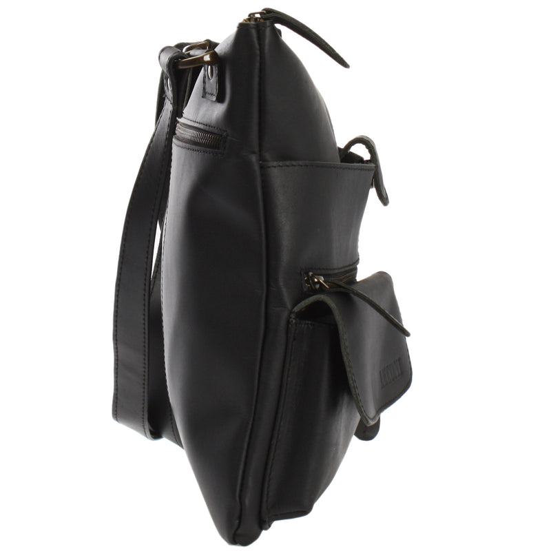 Leconi Umhängetasche Schultertasche Damen Herren Used Look Leder schwarz LE3011 Bis zu 65% Rabatt
