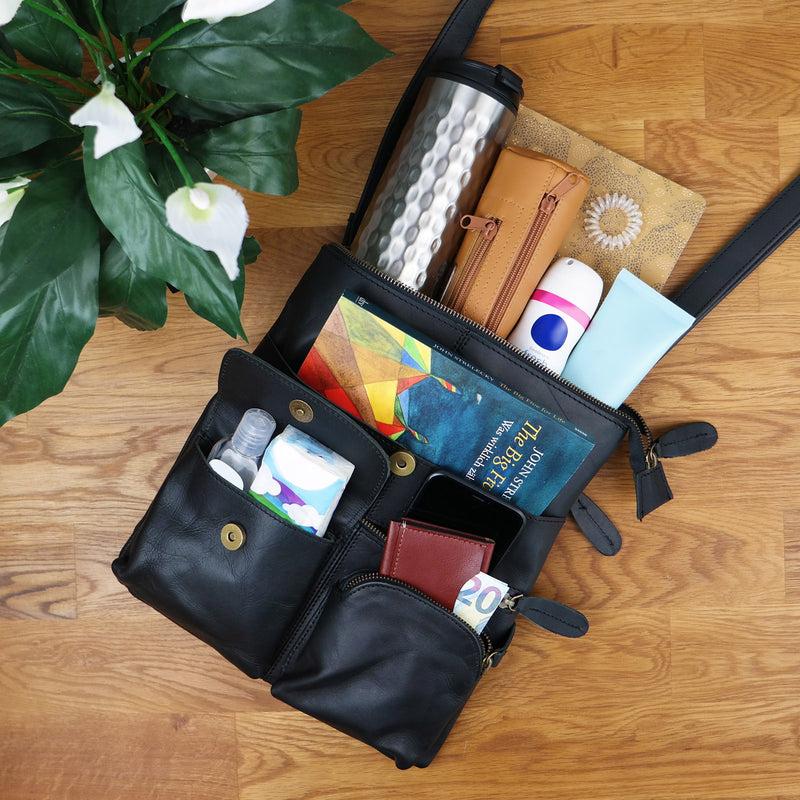Leconi Umhängetasche Schultertasche Damen Herren Used Look Leder schwarz LE3011 Bis zu 65% Rabatt