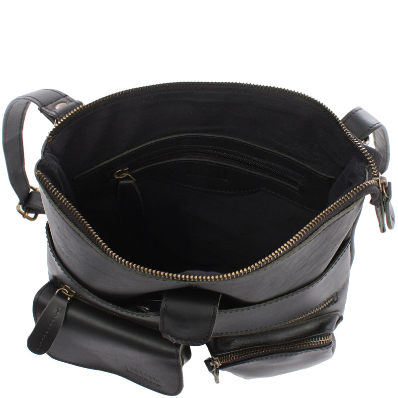 Leconi Umhängetasche Schultertasche Damen Herren Used Look Leder schwarz LE3011 Bis zu 65% Rabatt