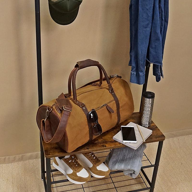 Leconi Weekender Reisetasche Sporttasche vintage Leder Canvas cognac LE2004 Sonderangebot der Fabrik