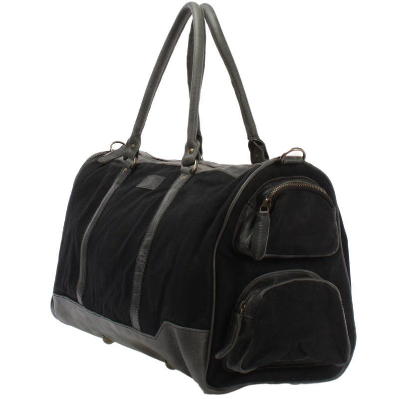 Leconi Reisetasche Weekender Sporttasche Damen Herren Leder Canvas schwarz LE2017 Vierteljährliche Förderung