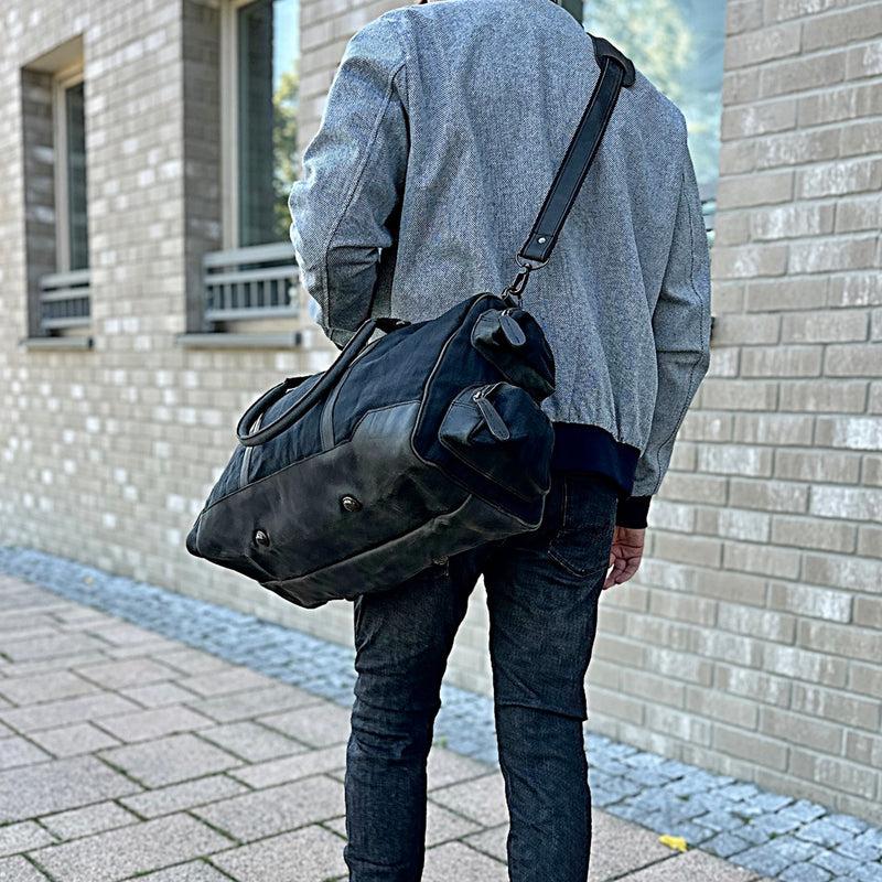 Leconi Reisetasche Weekender Sporttasche Damen Herren Leder Canvas schwarz LE2017 Vierteljährliche Förderung