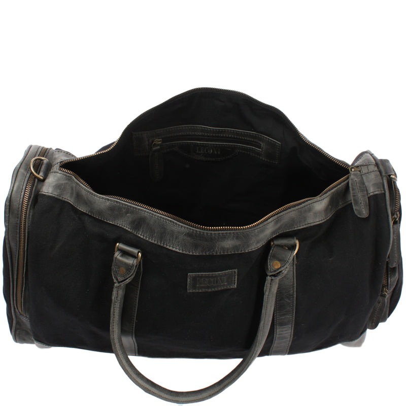 Leconi Reisetasche Weekender Sporttasche Damen Herren Leder Canvas schwarz LE2017 Vierteljährliche Förderung