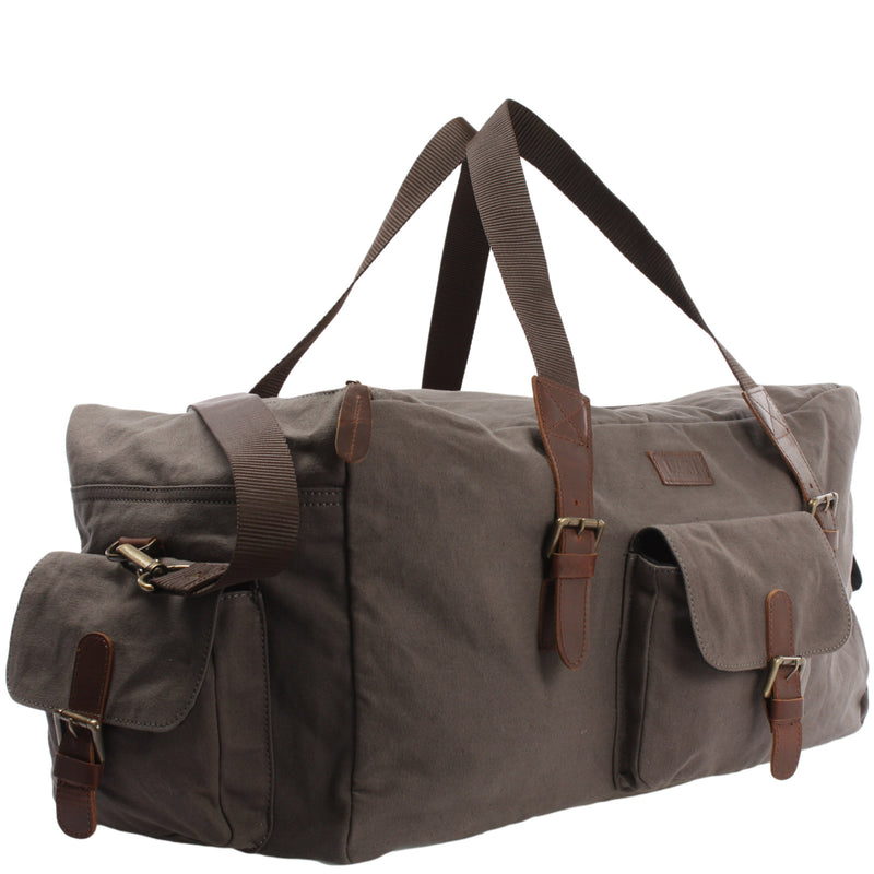 Leconi großer Weekender Reisetasche Sporttasche Damen Herren Leder Canvas grau LE2019 Bis zu 55% Rabatt