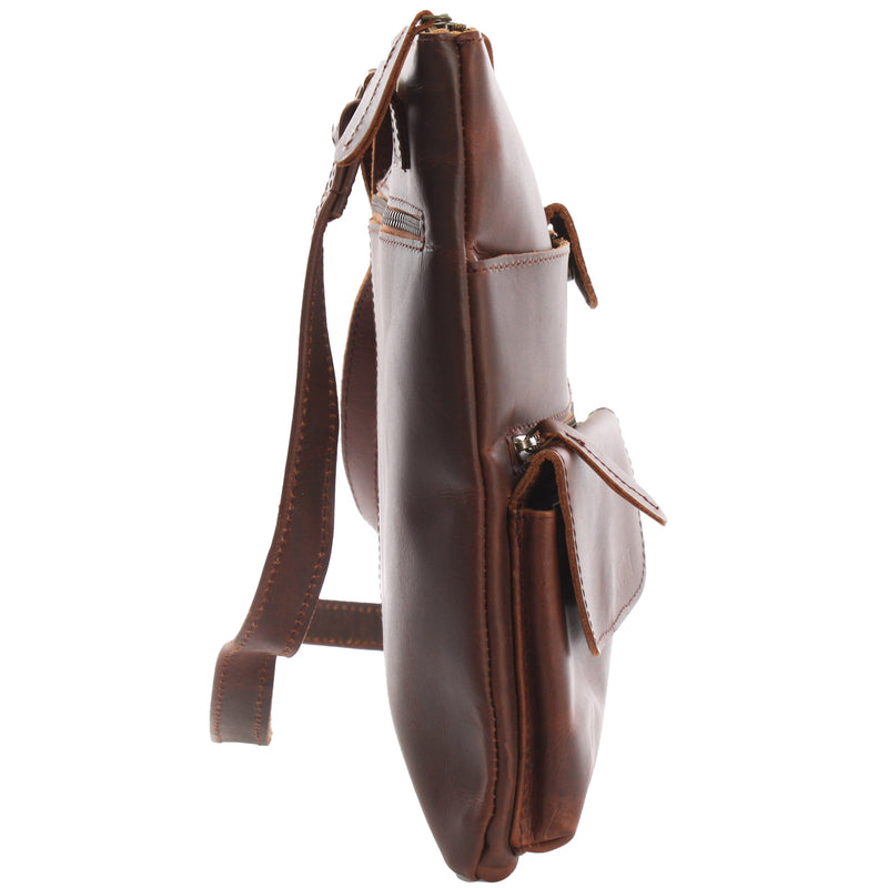Leconi Umhängetasche Schultertasche Damen Herren Used Look Leder braun LE3011 Super Rabatt