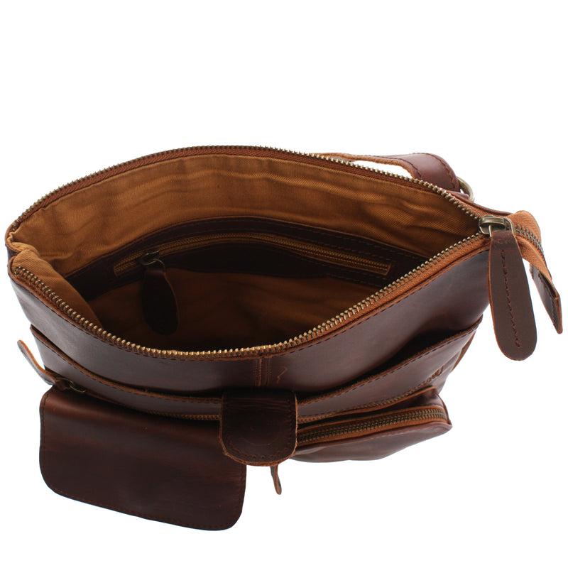 Leconi Umhängetasche Schultertasche Damen Herren Used Look Leder braun LE3011 Super Rabatt