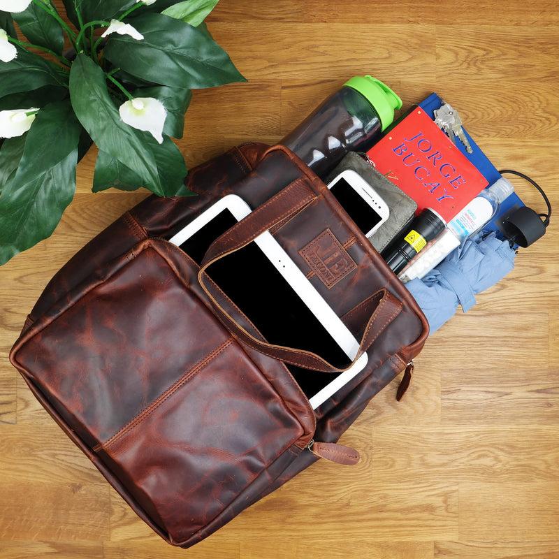 Leconi Lederrucksack Freizeitrucksack Damen Herren DIN A4 Leder braun LE1019 Clearance-Verkauf