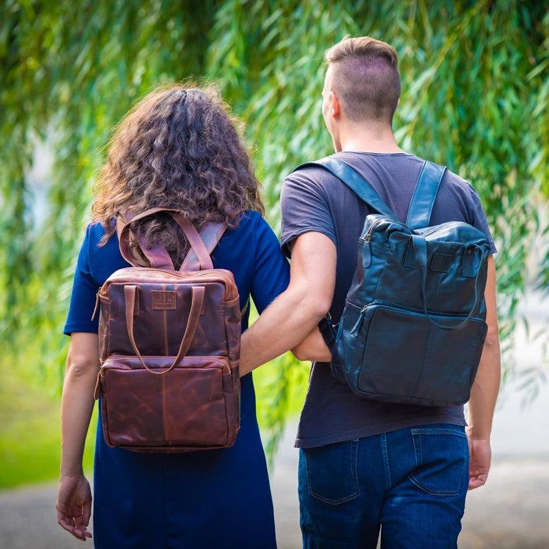 Leconi großer Rucksack Lederrucksack Freizeitrucksack Damen Herren Leder braun LE1020 Kostenloser Versand international