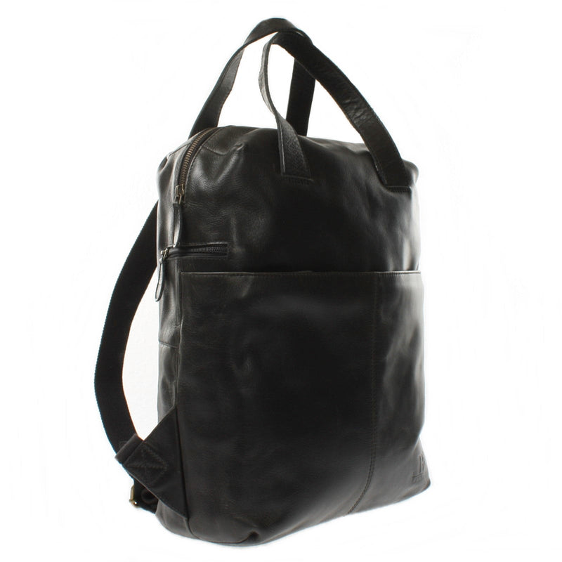 Leconi großer Rucksack Lederrucksack Freizeitrucksack Damen Herren Leder schwarz LE1020 Fabrikladen