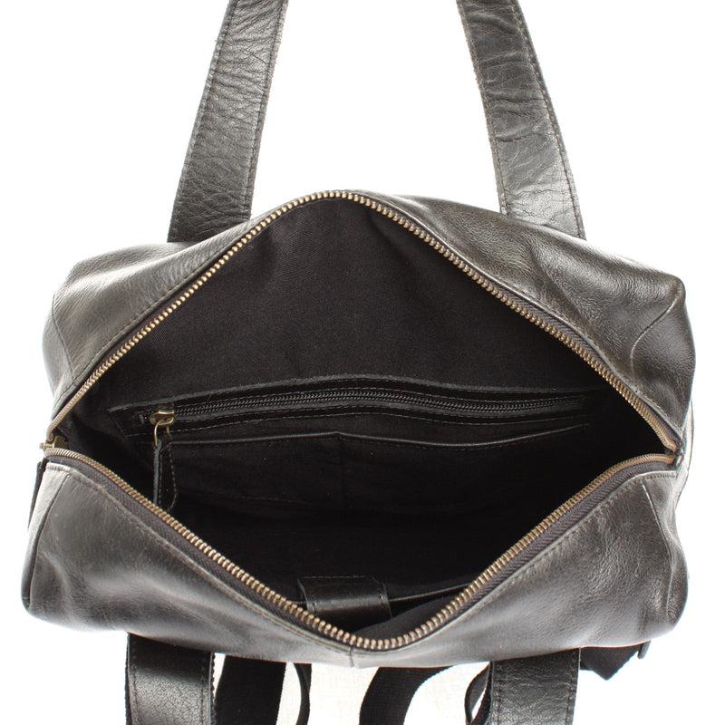 Leconi großer Rucksack Lederrucksack Freizeitrucksack Damen Herren Leder schwarz LE1020 Fabrikladen