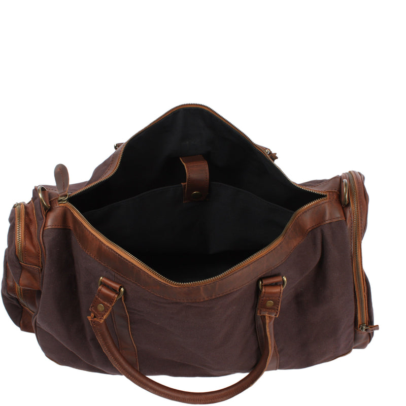 Leconi Reisetasche Weekender Sporttasche Damen Herren Leder Canvas mokka LE2017 Begrenzt auf 3 Tage