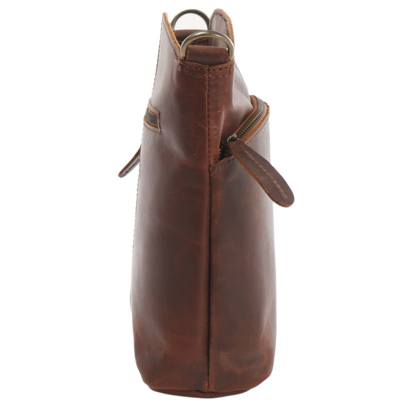 Leconi kleine Umhängetasche Schultertasche Freizeittasche Leder braun LE3049 Speichern exportieren