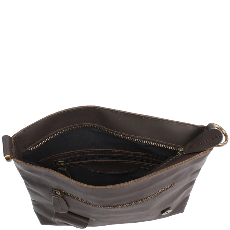 Leconi Umhängetasche Ledertasche Schultertasche Leder dunkelbraun LE3027 Black Friday Preise