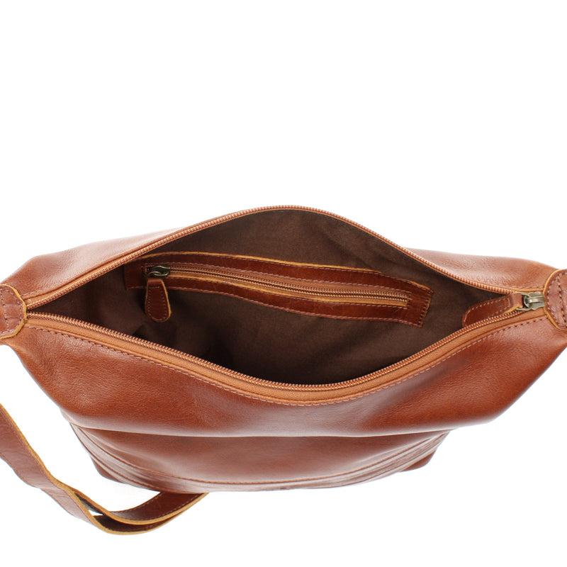 Leconi Umhängetasche Beuteltasche Ledertasche Damentasche Leder braun LE0064 Im Verkauf