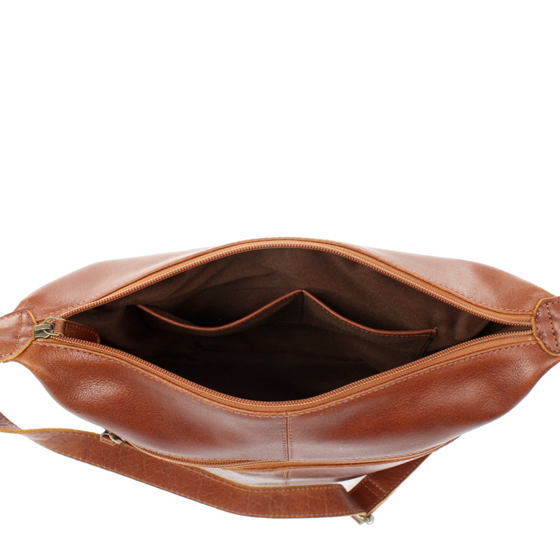 Leconi Umhängetasche Beuteltasche Ledertasche Damentasche Leder braun LE0064 Im Verkauf